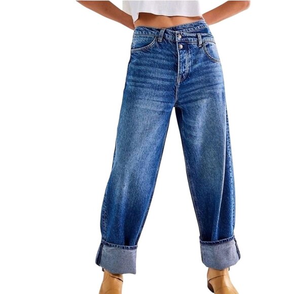 Free People We The Free Crossroads Mid Rise Slim Straight Barrel Jeans Size 30 - Picture 1 of 16